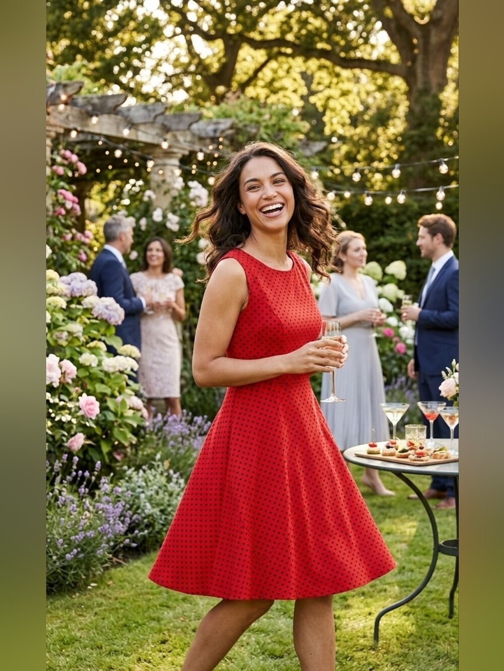 Gardenwed Size XXL Red Black Polka Dot A-Line Dress  Sleeveless Knee Length